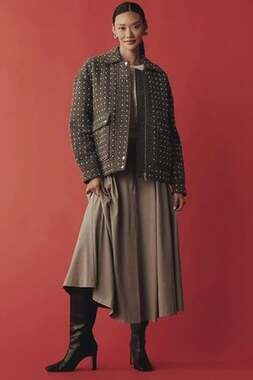 Avec Les Filles x Anthropologie Pearl-Embellished Bomber Jacket, NWOT, Size S